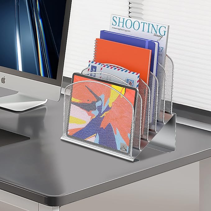 Inclined Desk File Organizer,Vertical File Folder Holder Stand Metal Rack File Sorter for Office Classroom Desktop Organization