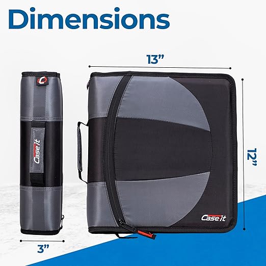Case-it The Dual 2-in-1 Zipper Binder | Two 1.5-Inch D-Rings, 600 Sheet Capacity, Pencil Pouch & Multiple Pockets | School & Office Organizer with Shoulder Strap | Dual-101 Jet Black