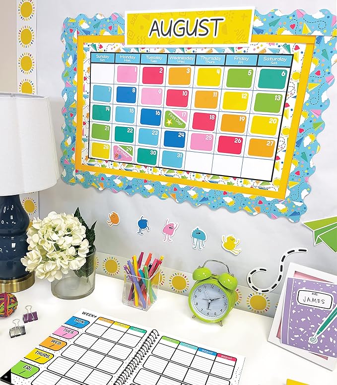 Carson Dellosa Happy Place 139 pc Set Calendar, Monthly Headers, Birthday, Holidays, Numbers Cover Ups, Seasons, Weather, and Days of The Week Chart for Classroom, Bulletin Board, Wall Decor