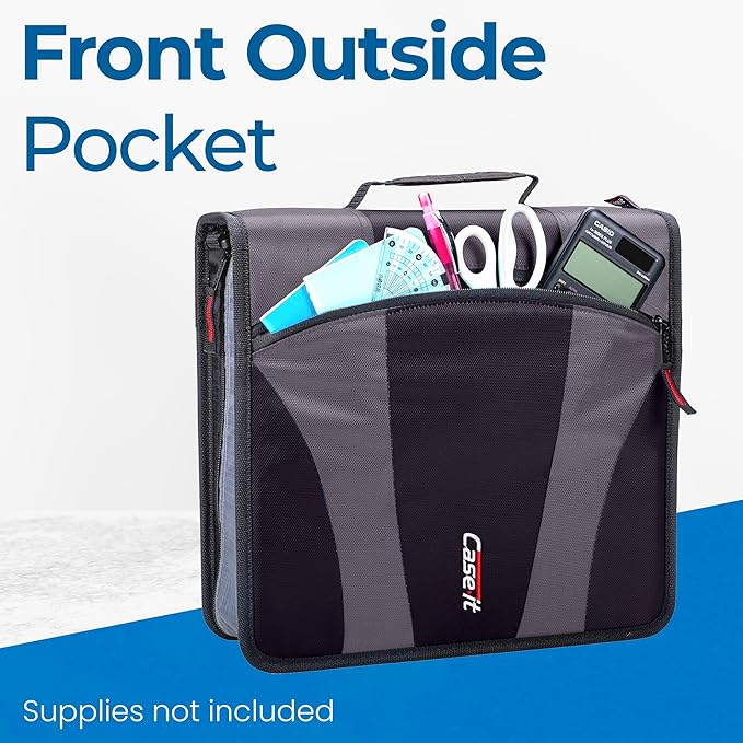 Case-it The Dual 2.0 2-in-1 Zipper Binder | Two 2-Inch D-Rings, 700 Sheet Capacity, 5-Subject Expanding File Folder, Multiple Pockets & Storage Organizer, Shoulder Strap | Dual-301 Black