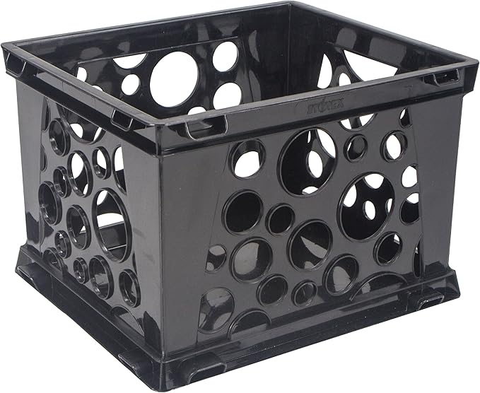 Storex Premium File Crate with Handles – Letter and Legal Document and Folder Storage, Black, 3-Pack (61546A03C)