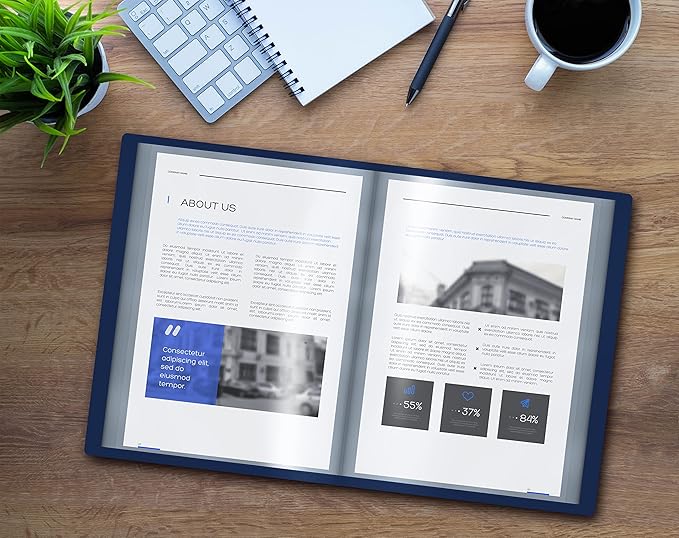 Better Office Products 12 Pocket Bound Presentation Book, Blue, Clear View Front Cover, 24 Sheet Protector Pages, 8.5" x 11" Sheets, Art Portfolio, Durable Poly Covers, Letter Size (2 Pack)
