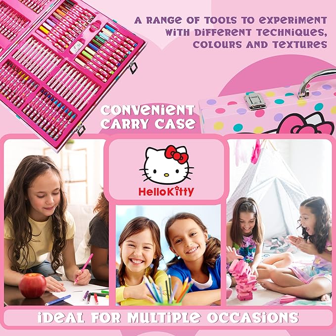 Hello Kitty Colored Pencils Art Supplies Drawing Kit School Supplies Painting Girls Drawing Pencils Art Kit Travel Case with Crayons Arts and Crafts for Kids 4-12
