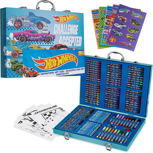 Hot Wheels Colored Pencils Art Supplies 130 pcs Drawing Kit School Supplies Painting Girls Drawing Pencils Art Kit Travel Case with Crayons Arts and Crafts for Kids 4-12