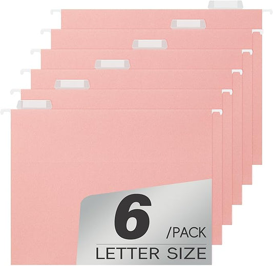 Pink File Folder,6 Pack Reinforced Letter Size Colored Hanging Folders with Heavy Duty,Designed for Bulky Files,Medical Charts,Assorted Colors