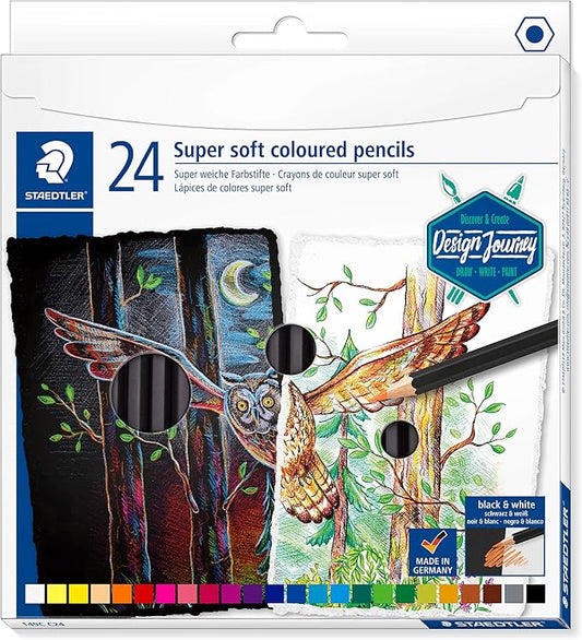 Staedtler Super Soft coloring pencils, rich pigments perfect for light and dark paper, Assorted Color Pencils, Box of 24, 149C C14