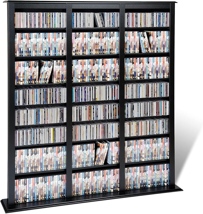 Prepac Barrister 3 Column Tall Storage Cabinet, Black Storage Cabinet with 27 Adjustable Shelves Display DVD for Living Room, 9.5" D x 57" W x 63.75" H