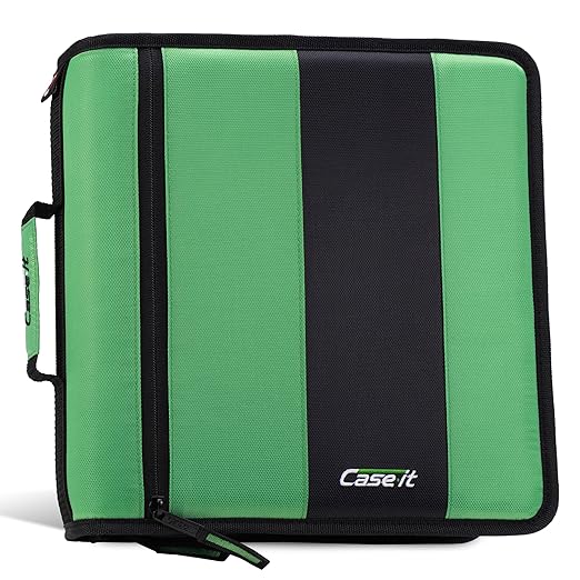 Case-it Classic Zipper Binder | 2-Inch O-Rings, 350 Sheet Capacity, Multiple Storage Pockets & Shoulder Strap | School & Office Organizer | D-251 Canopy Green