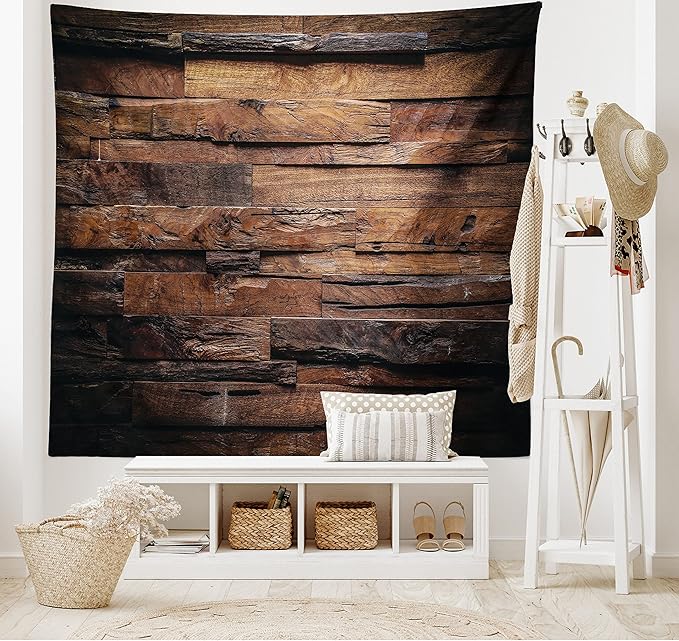 Ambesonne Chocolate Tapestry, Rough Dark Timber Texture Image Rustic Country Theme Hardwood Carpentry, Fabric Wall Hanging Decor for Bedroom Living Room Dorm, 28" X 23", Brown Dark Brown