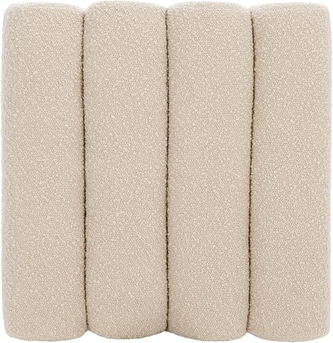 SAFAVIEH Home Collection Joseph Beige Boucle Channel Tufted Square Ottoman Seat Foot Rest (Fully Assembled)