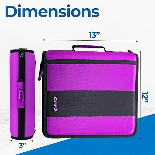 Case-it Classic Zipper Binder | 2-Inch O-Rings, 350 Sheet Capacity, Multiple Storage Pockets & Shoulder Strap | School & Office Organizer | D-251 Deep Purple