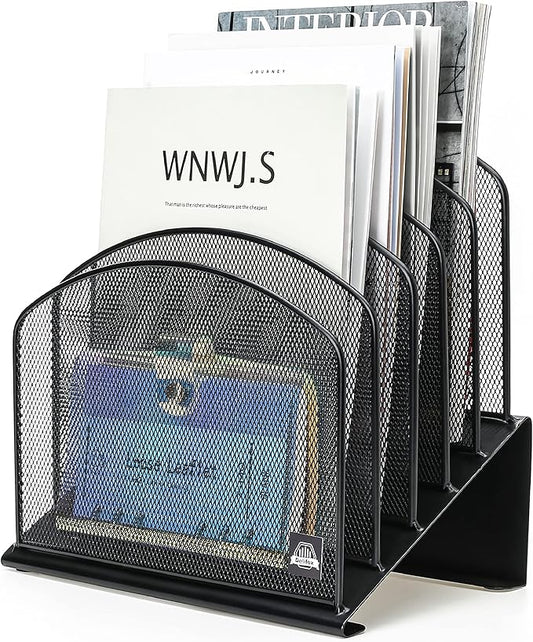 Inclined Desk File Organizer,Vertical File Folder Holder Stand Metal Rack File Sorter for Office Classroom Desktop Organization
