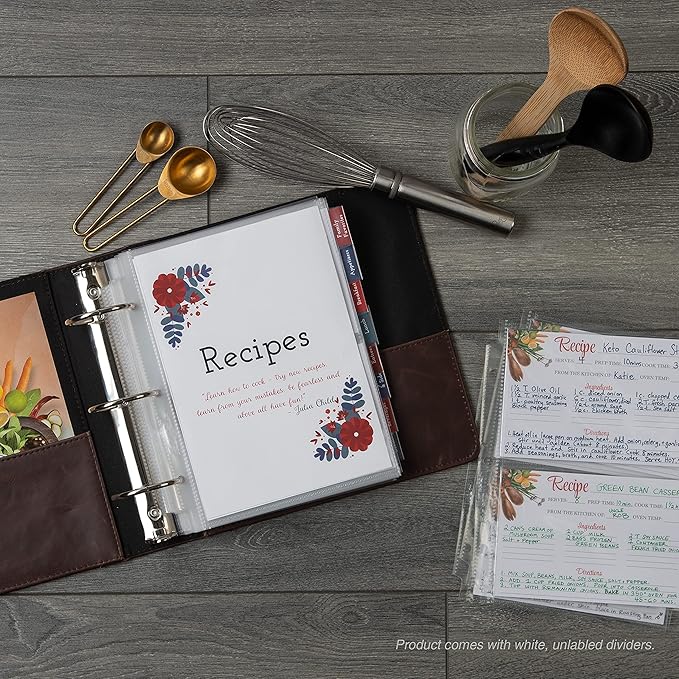 Samsill Junior 8 Tab Recipe Dividers, Recipe Sleeves, Sheet Protector Dividers with Tab Inserts, Clear, Super Heavyweight, Top Loading, 3 Hold Punched, Fits 8x9 Inch Mini Recipe Binders, Archival Safe