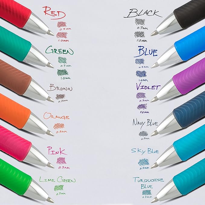 Pentel EnerGel RTX Retractable Liquid Gel Pen, (0.7mm) Medium Line, Metal Tip, Assorted Ink, 10-Pk (BL77BP10M)