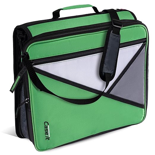 Case-it Universal Zipper Binder | 2-Inch O-Rings, 13-Inch Laptop/Tablet Padded Pocket, 400 Sheet Capacity, Multiple Storage Pockets & Shoulder Strap | School & Office Organizer | LT-007 Canopy Green