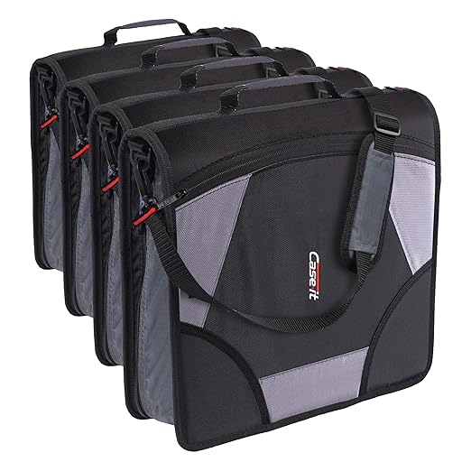 Case-it King Sized Binder 4-Inch D-Ring Jet Black | 800 Sheet Capacity | 5 Subject File Folder | With Shoulder Strap | Pack of 4