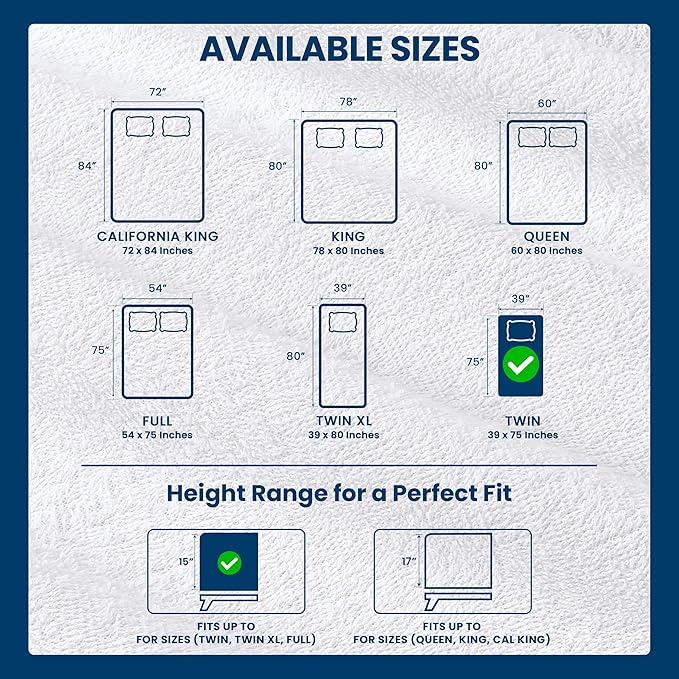 Utopia Bedding Waterproof Mattress Protector Twin Size, Premium 200 GSM Terry Mattress Cover, Soft & Breathable Bed Cover, Fitted Sheet Style with Stretchable Deep Pockets 15" (White)
