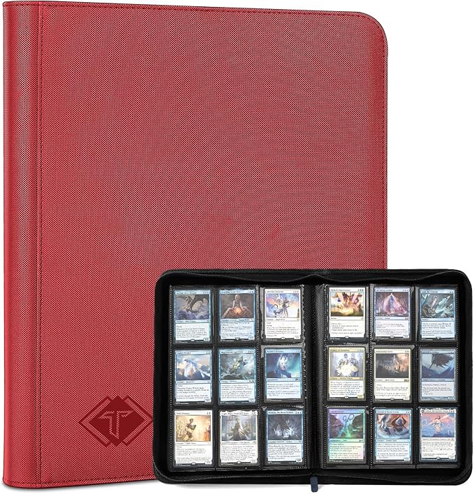 Trading Card Binder, Card Binder Album Folder Book Fit for MTG Baseball Football Sports Cards, Easy to Use Card Collection Binder (Red, 432 Pockets)