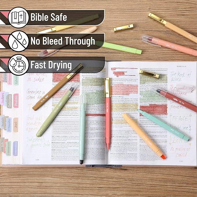 Mr. Pen- Bible Highlighters and Pens No Bleed with Case, Warm Earthy Tones, 19 pcs, 6 x Gel Highlighters, 6 x 0.7mm Ballpoint Bible Pens with 6 x Refills