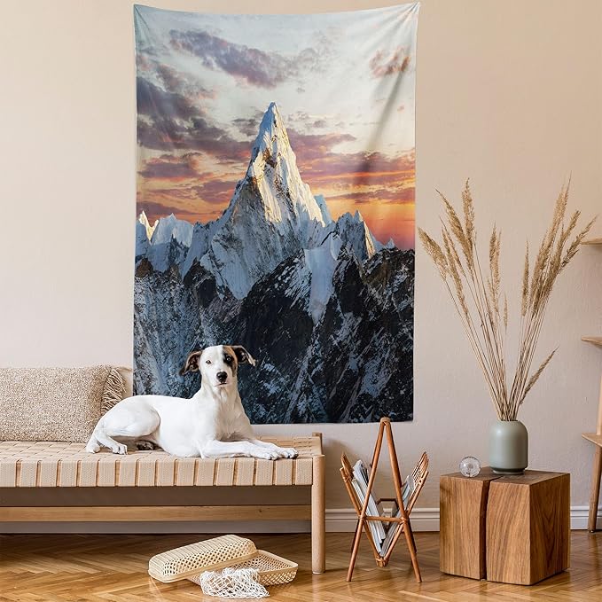 Ambesonne Mountain Tapestry, Evening South High Hill Above The Sky Colorful Nepal Everest Photo, Wall Hanging for Bedroom Living Room Dorm Decor, 60" X 80", Bluegrey Salmon