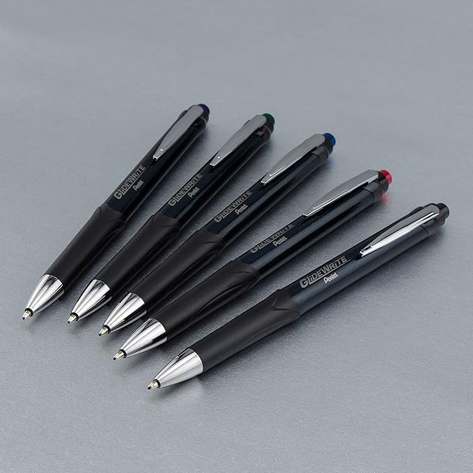 Pentel Glidewrite Signature Ballpoint Pen, (1.0mm) Medium, Black Barrel, Black Ink, Pack of 3 (BX930ABP3A)