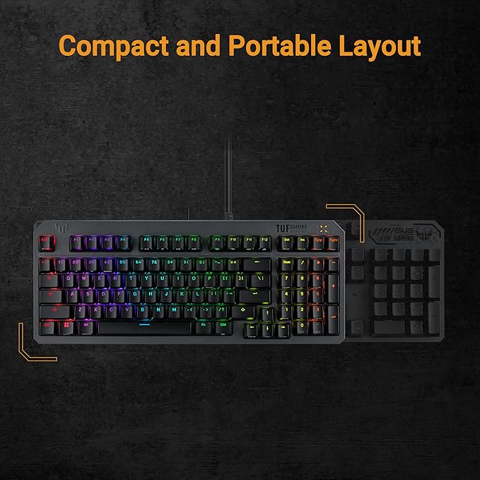ASUS TUF Gaming K3 Gen II Wired USB Gaming Keyboard – 97-Key Compact Layout, Optical-Mechanical Red (Linear) Switches, PBT Keycaps, Detachable Top Plate, IP57 Waterproofing, PC/Mac Support - Black