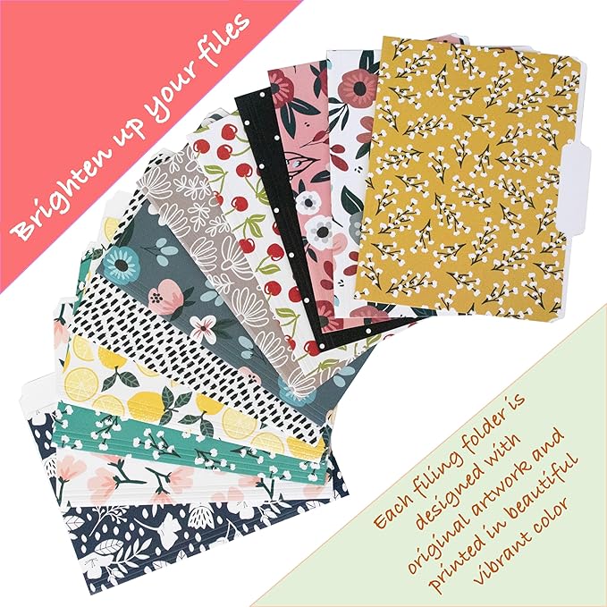 Cute File Folders, Set of 12 3-Tab Letter Size Decorative File Folders Boho Manilla 8.5 x 11 – Pretty Designer Home Office School Supplies (Mesmeric)