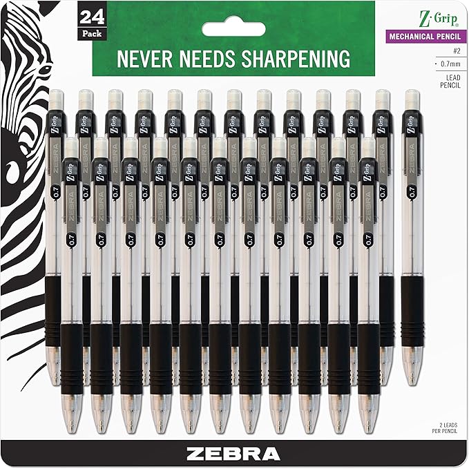 Zebra Z-Grip Mechanical Pencil, 0.7mm Point Size, HB #2 Graphite, Black Grip (Pack of 6, 144 Count Total)