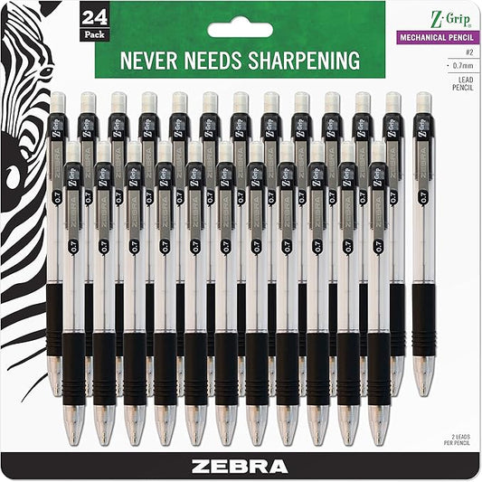 Zebra Z-Grip Mechanical Pencil, 0.7mm Point Size, HB #2 Graphite, Black Grip (Pack of 6, 144 Count Total)