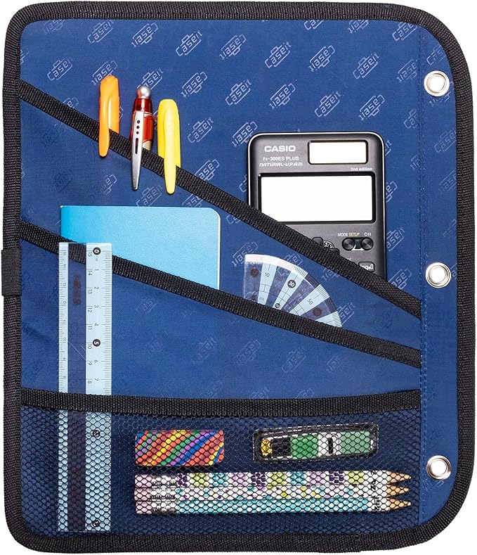 Case It 5-Tab Binder Accessory, 5-Colored Tabbed, 6 Pocket Expanding File, fits Any Standard 3 Ring Letter Size Binder, Additional Zippered mesh Pockets for Pen Storage, ACC-21, Blue (Pack of 6)