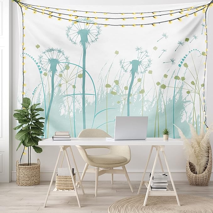Ambesonne Spring Tapestry, Silhouette Dandelion Floral Foliage Seasonal Blooms Botany Eco Illustration, Fabric Wall Hanging Decor for Bedroom Living Room Dorm, 28" X 23", Khaki Green