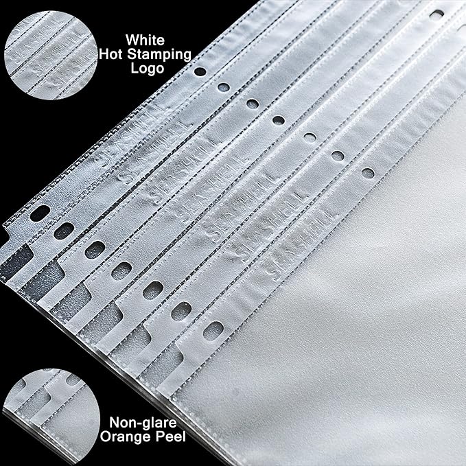 Seashell 300PCS Non-Glare Sheet Protectors 8.5 x 11, Page Protectors Reinforced 3 Holes, 2 Mil Thick Top Loading Page Protectors, Plastic Sleeves for 3 Ring Binder, Acid Free & Archival Safe