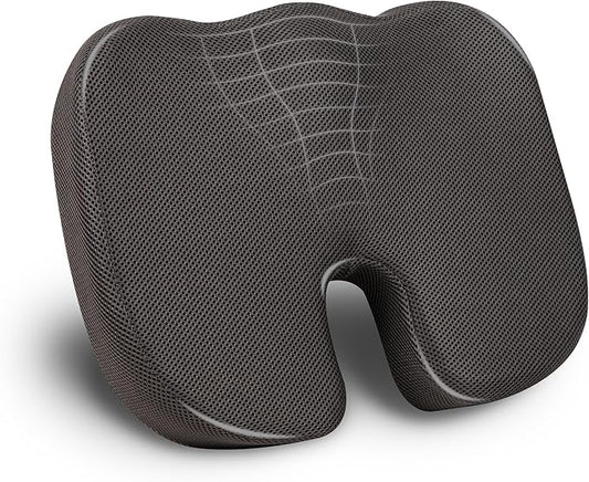 Mind Reader Memory Foam Seat Cushion with Air-Cloud Technology, Sciatica, Coccyx & Hip Pain Relief, Office, Memory Foam, Gray