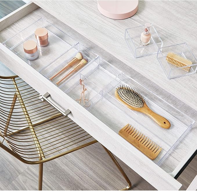 iDesign Clear Drawer Organizer, 8" x 8" x 2" | Pack of 2 | For Silverware | Kitchen Storage | Clarity Collection