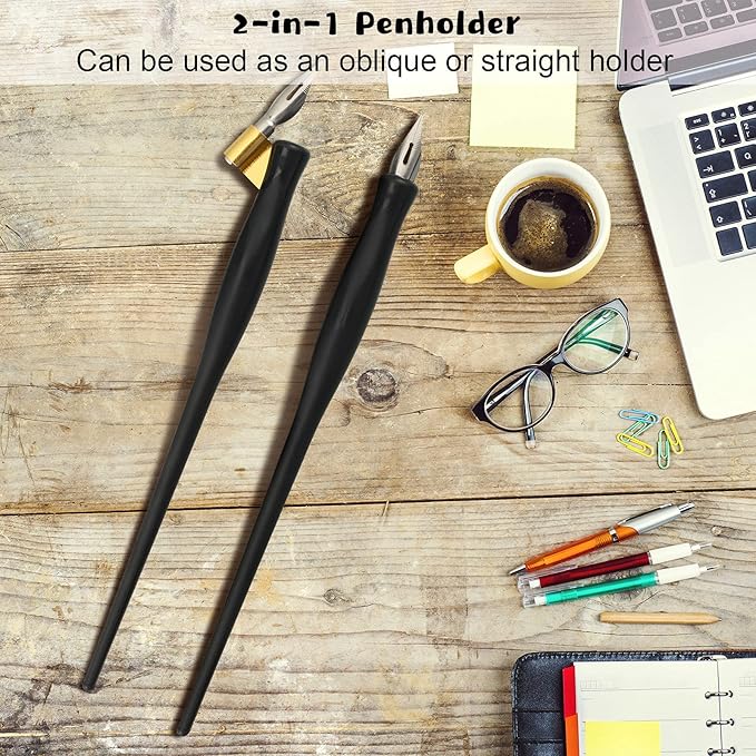 Zonon 2 Sets Oblique Calligraphy Dip Pen Set Include 2-in-1 Calligraphy Oblique Pen or Straight Holder with 8 Pcs Replacement Nibs