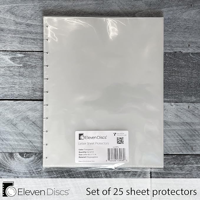Eleven Discs Letter Sheet Protectors for Discbound Notebooks fits Circa, Arc, TUL (Transparent, Set of 25)