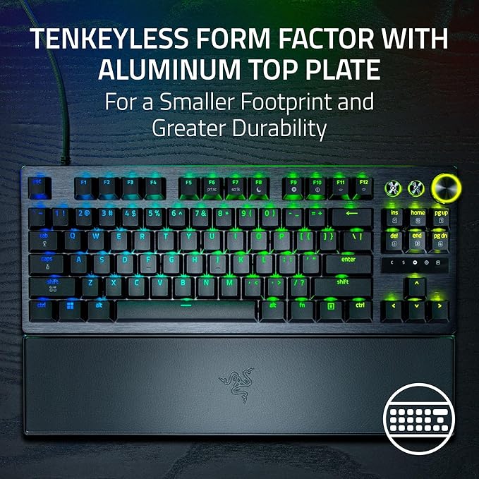 Razer Huntsman V3 Pro TKL 8KHz Esports Gaming Keyboard: Analog Optical Switches Gen 2-8000 Hz Polling Snap Tap - Rapid Trigger - Adjustable Actuation - Media Controls - PBT Keycaps - Black