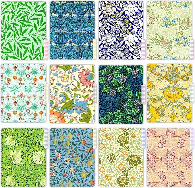 PARTH IMPEX 12 Pack William Morris Decorative File Folders, 1/3 Cut Tab with Assorted Positions, Letter Size Paper Holders (9.75” x 11.75”) Matte Finish Laminated for Office School Work