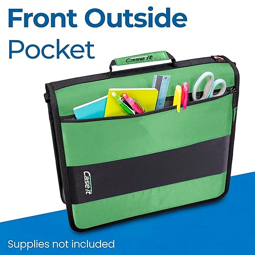 Case-it Classic Zipper Binder | 2-Inch O-Rings, 350 Sheet Capacity, Multiple Storage Pockets & Shoulder Strap | School & Office Organizer | D-251 Canopy Green | 6 Pack