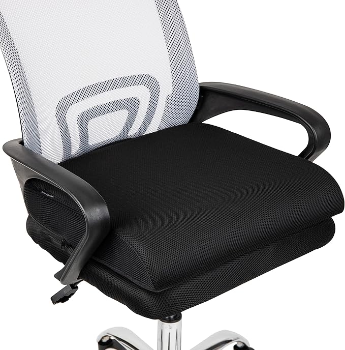 Mind Reader Air-Cloud Seat Cushion, Ergonomic Support for Posture, Pressure Relief, and Pain Reduction, Portable with Washable Cover, Memory Foam, Black