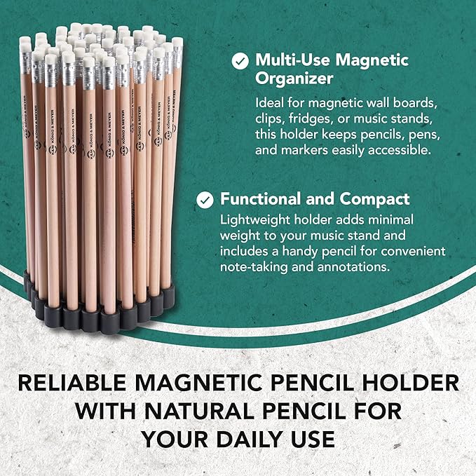 K&M Konig & Meyer - Magnetic Pencil/Pen Holder with Natural Colored Pencil - Magnetic Holder with Strong Adhesive Great for Music and Orchestra Stands - 0.01kg