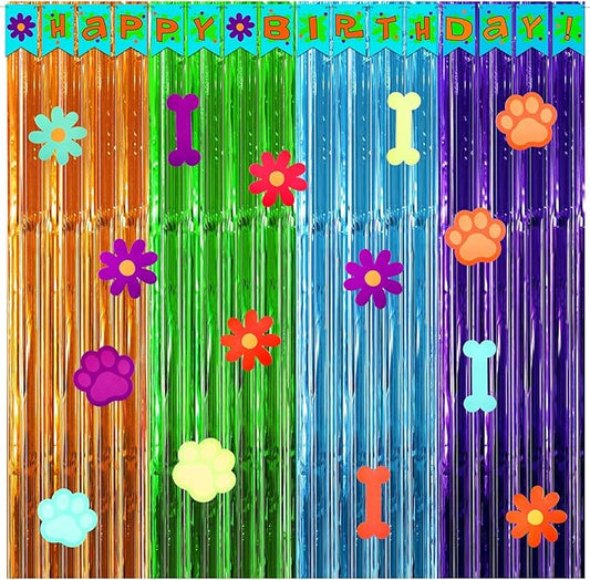 Epakh 39 Pcs Cartoon Dog Birthday Party Decorations Includes 24 Pieces Paper Cards Decor 13 Pcs Happy Birthday Banner 2 Pcs Foil Fringe Curtain Backdrop for Photo Prop Themed Party Supplies