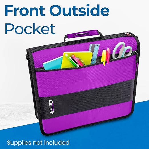 Case-it Classic Zipper Binder | 2-Inch O-Rings, 350 Sheet Capacity, Multiple Storage Pockets & Shoulder Strap | School & Office Organizer | D-251 Deep Purple | 6 Pack