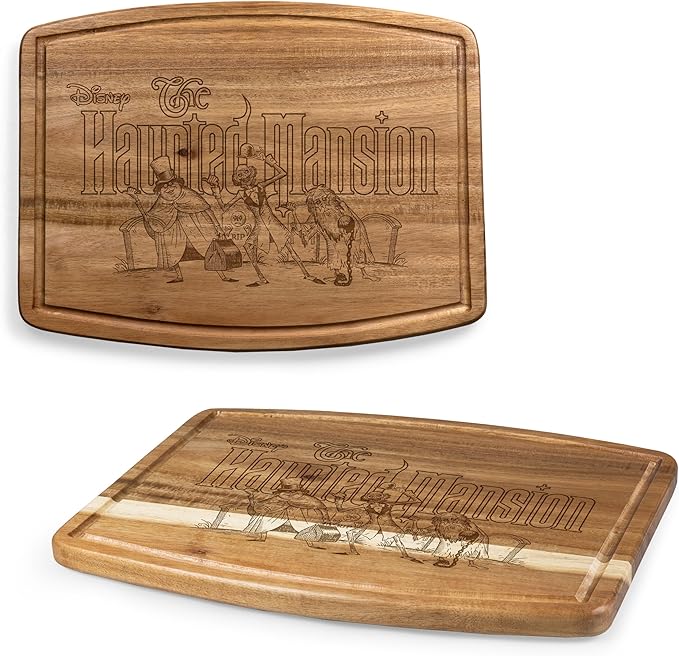 PICNIC TIME Disney Haunted Mansion Hitchhiking Ghosts Ovale Acacia Cutting Board Serving Board Charcuterie Cheese Board with Juice Groove Spooky Kitchen Decor Gift, (Acacia Wood)