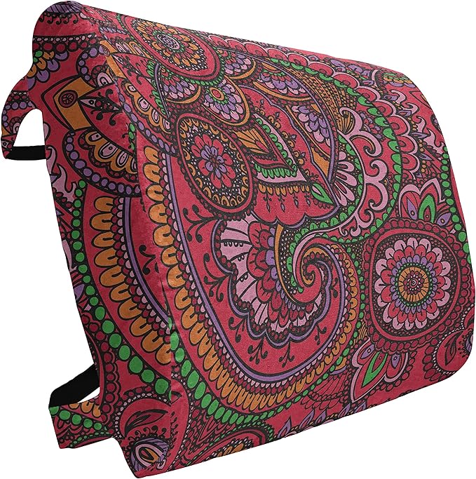 Ambesonne East Lumbar Back Support Pillow, Pattern Based on Traditional Vintage Twists Lines Spirals, High Density Foam for Office Chairs Car Seats, 14" x 13", Dark Coral Orange Green