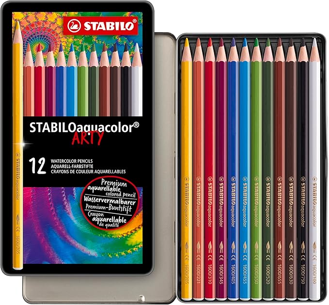 STABILO Aquarellable Coloring Pencil - STABILOaquacolor - Tin of 12 - Assorted Colors