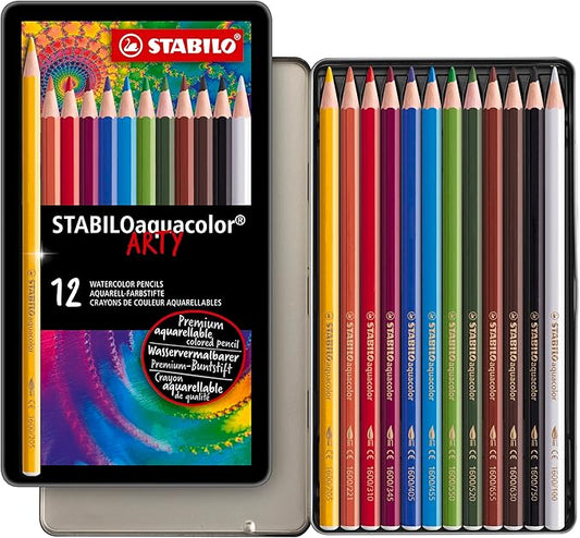STABILO Aquarellable Coloring Pencil - STABILOaquacolor - Tin of 12 - Assorted Colors
