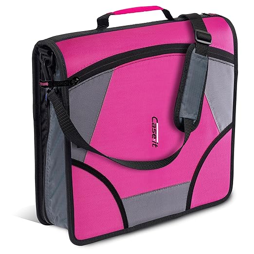 Case-it King Sized Zip Tab School Zipper Binder | 4-Inch D-Rings, 800 Sheet Capacity, 5-Subject Expanding File Folder, Multiple Pockets & Storage Organizer, Shoulder Strap | D-186 Magenta