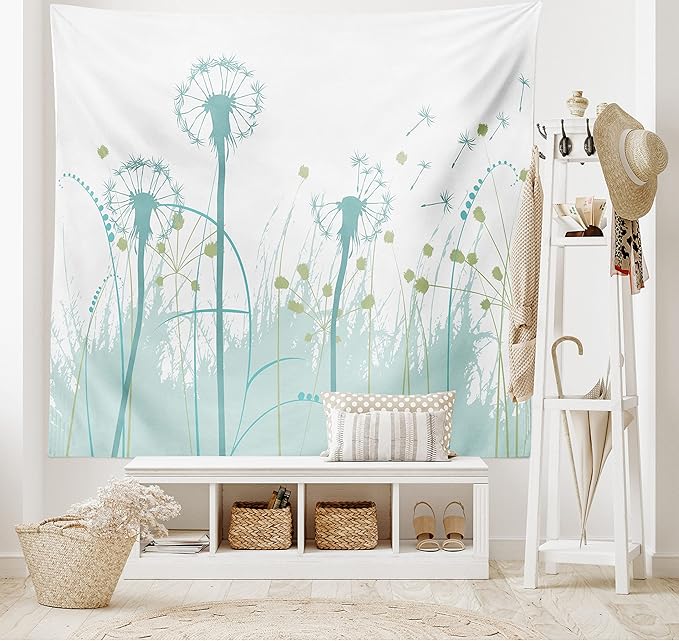 Ambesonne Spring Tapestry, Silhouette Dandelion Floral Foliage Seasonal Blooms Botany Eco Illustration, Wide Wall Hanging for Bedroom Living Room Dorm, 80" X 60", Khaki Green