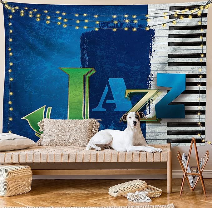 Ambesonne Jazz Music Tapestry, Abstract Cracked Background Piano Keys Themed Print Rhytym Image, Fabric Wall Hanging Decor for Bedroom Living Room Dorm, 23" X 28", Navy Green White